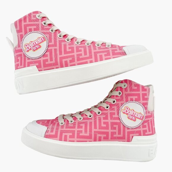 Balmain x Barbie B-Court Sneakers EU 36 US 6 Pink High Top Lace Up Booties - Picture 7 of 13